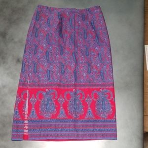 Blue and bright red vintage Paisley midi skirt